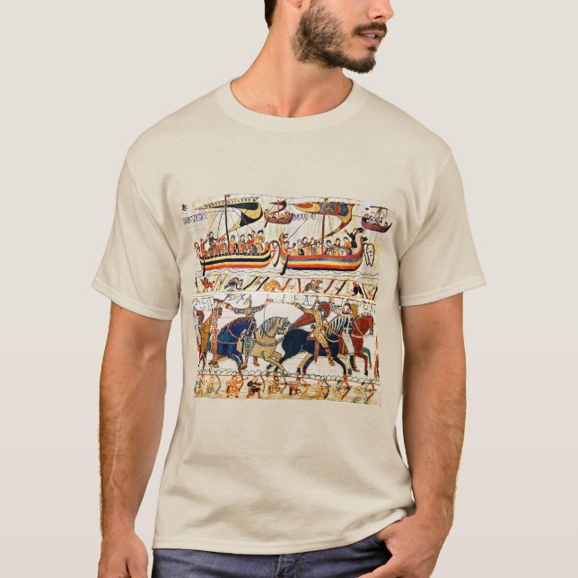 CAMISETA BAYEUX TAPESTRY NORMAN KNIGHTS, VIKING SHIPS, ARCH (Frente)