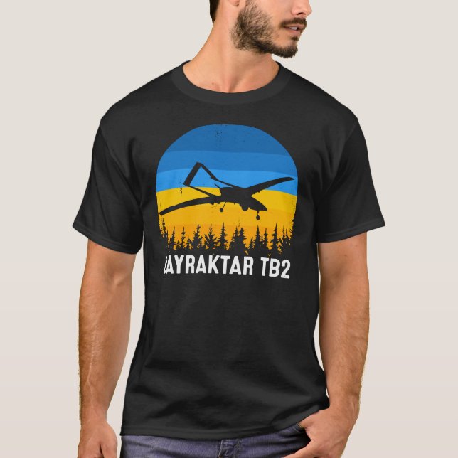 Camiseta Bayraktar TB2 Drone Turco Suportando Ucrânia Vinta (Frente)