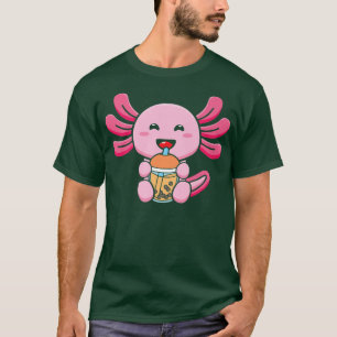 Camiseta Bble milk Tea Axolotl Cute Axolotl Bebendo Boba