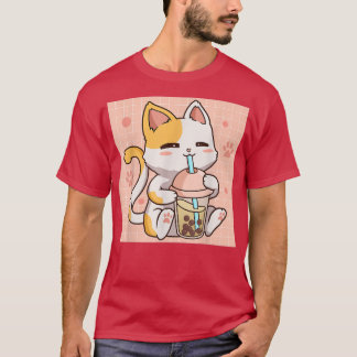 Camiseta Bble Tea Boba Cat Anime Bonito Kawaii Aestético Né