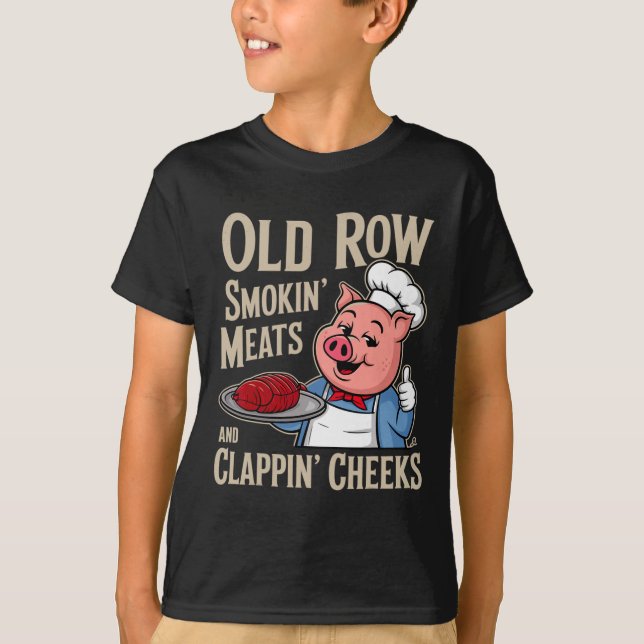 Camiseta Bbq Old Row Smoking Meats And Clappin Cheeks  (Frente)