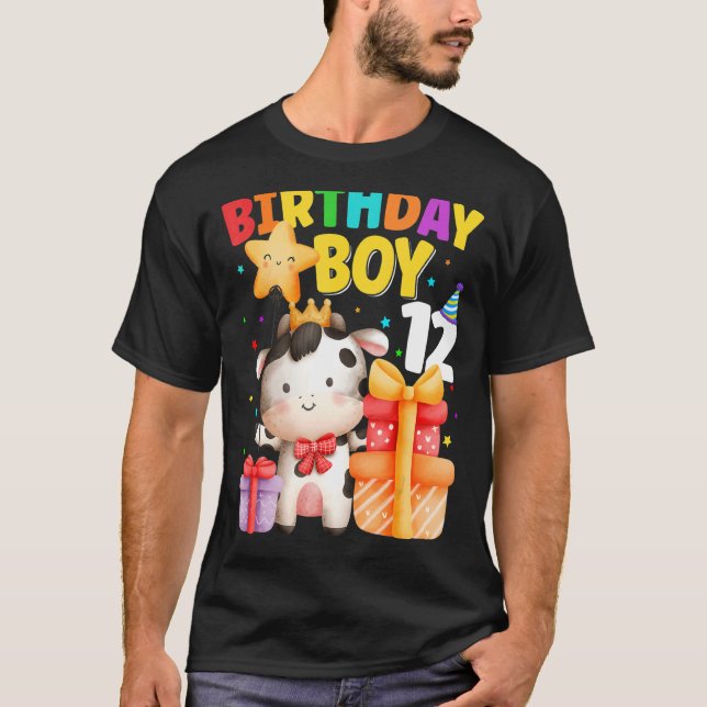 Camiseta Bday de 2 anos Criança de Vaca-12 (Frente)