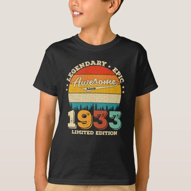 Camiseta Bday de 92 anos 1933 Incrível 92d Presente de Aniv (Frente)