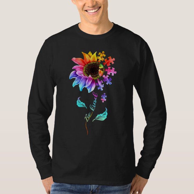 Camiseta Be Kind Autism Awareness Women Girls Sunflower Puz (Frente)