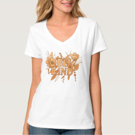Camiseta Be Kind | Gold Floral Inspirational Women’s V-Neck