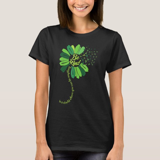 Camiseta Be Kind Green Ribbon Sunflower Mental Health Aware (Frente)