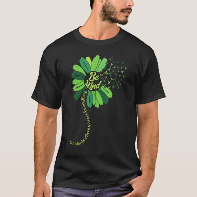 Camiseta Be Kind Green Ribbon Sunflower Mental Health Aware (Frente)