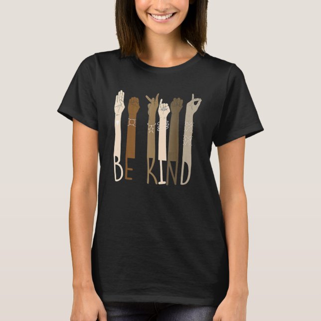 Camiseta Be Kind Hand Signs ASL BLM Melanin Pride Black His (Frente)