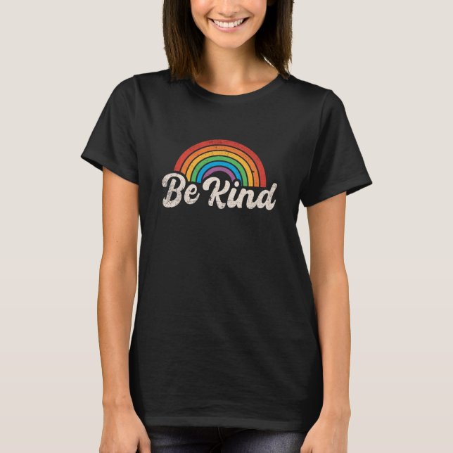 Camiseta Be Kind Retro Rainbow Kindness Week Anti Bullying  (Frente)