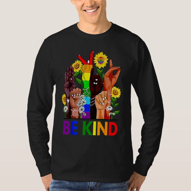 Camiseta Be Kind Sign Language Hand Talking LGBTQ+ Gay Les  (Frente)