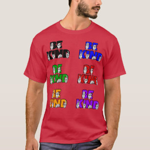 Camiseta BE KIND texto e designs colorido ASL 1