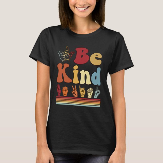 Camiseta Be Kind  Women Sign Language Graphic Deaf Pride AS (Frente)
