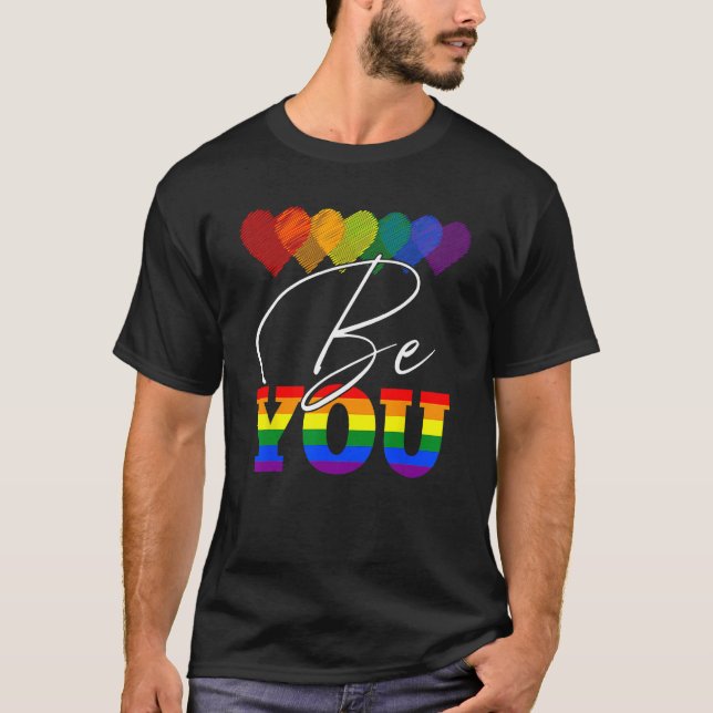 Camiseta Be You LGBT Rainbow Heart LGBTQ Ally Gay Pride Mon (Frente)