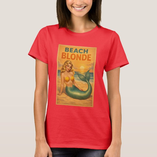 Camiseta Beach Blonde Pin-Up Mermaid - Retro Coastal Life (Frente)