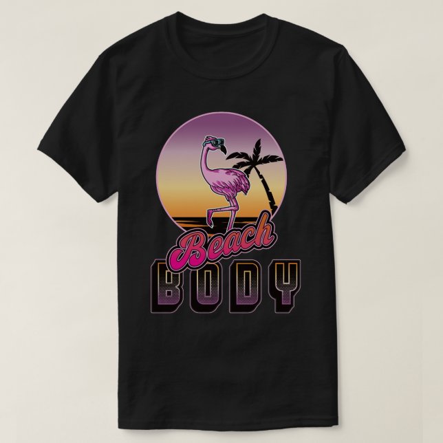 Camiseta Beach Body Funny Retro Flamingo (Frente do Design)