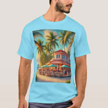 Beach Cafe Aruba Tropical Blue T Shirt