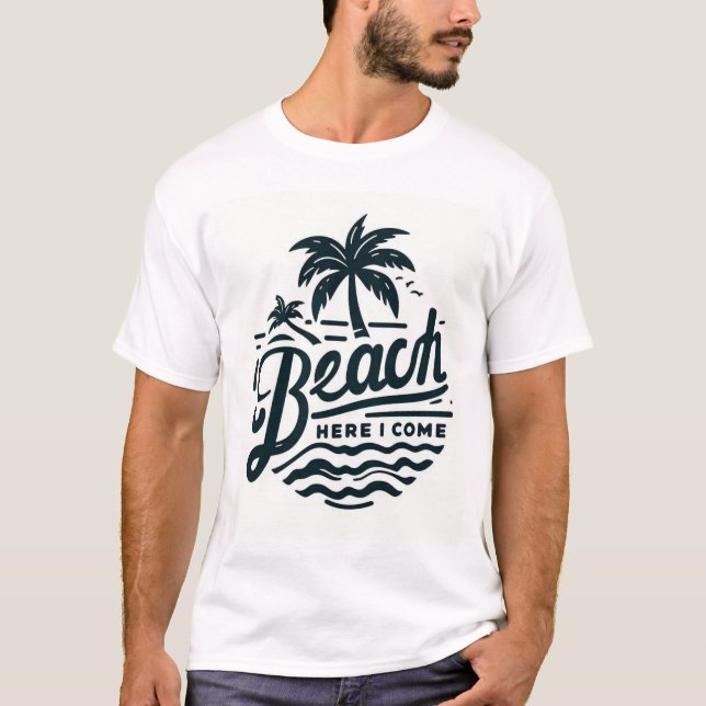 Camiseta Beach Here I Come Tropical Palm Tree (Frente)