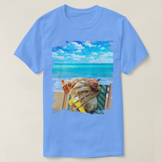 Camiseta Beach Hermit Crab Chiling Bebendo Pizza Funny Cu (Frente do Design)