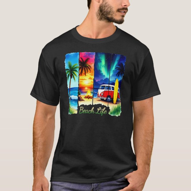 Camiseta Beach Life Retro Surf Van Sunset Tropical Vibes (Frente)