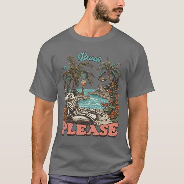 Camiseta Beach Please Summerween Skeleton Beach Vacation Ou (Frente)