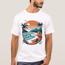 Camiseta Beach Surf Retro Sunset & Palm Trees