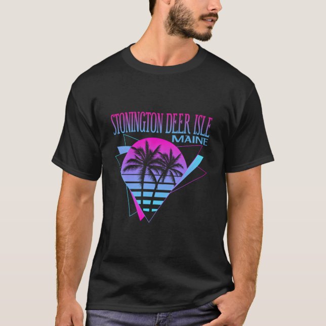 Camiseta Beach Vaporwave Vacation Stonington Deer Isle (Frente)