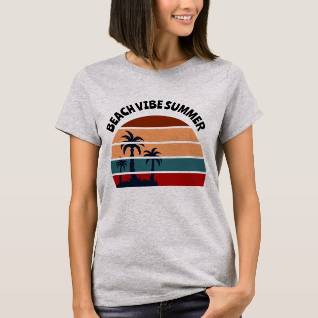 Camiseta Beach Vibe Summer Women's Palm Tree Sunset (Frente)