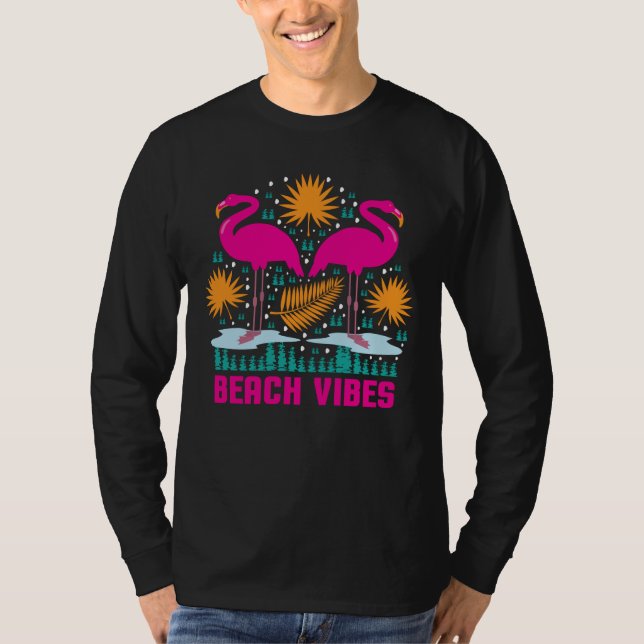 Camiseta Beach Vibes Pink Flamingos-19501 (Frente)