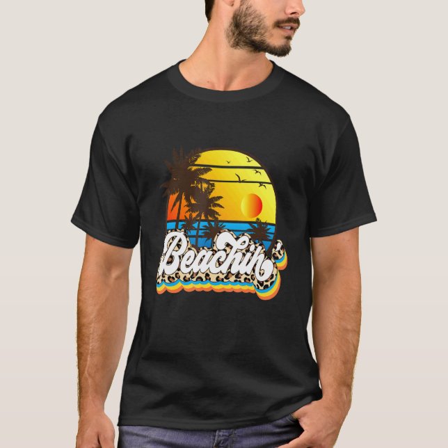 Camiseta Beacher Retro Leopard Sunset Gráfico (Frente)