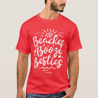 Camiseta Beaches Booze Besties Verão Melhor Férias Amigas