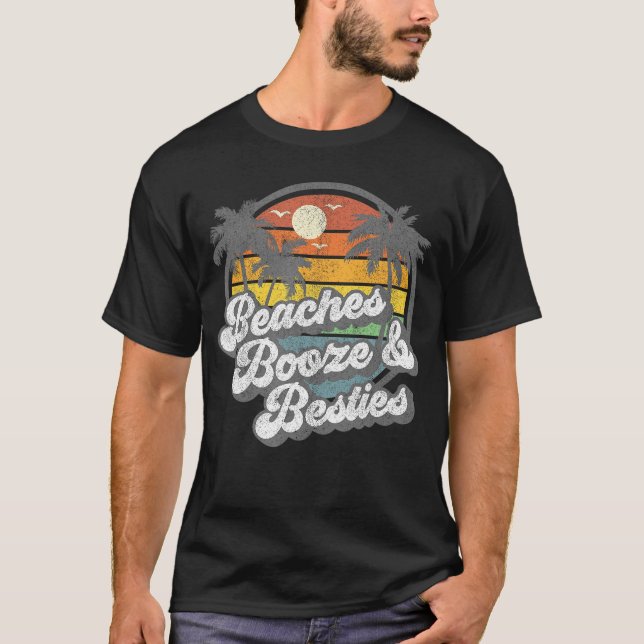 Camiseta Beaches Booze e Besties Engraçado Retro 70s Beach  (Frente)