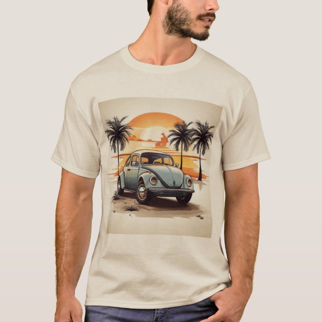 Camiseta "Beachside Beetle Tee - Coastal Vintage Car Lover' (Frente)