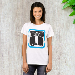 Camiseta Beacon de farol preto com ícone de ondas do oceano