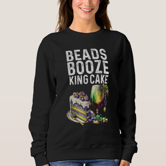 Camiseta Beads Booze King Cake Mardi Gras Party Drink Crew (Frente)