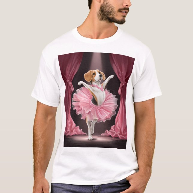 Camiseta Beagle Bailarina � Dança Engraçada de Cachorro (Frente)