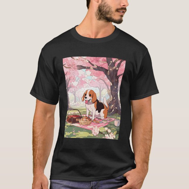 Camiseta Beagle Cherry Blossom Engraçado Picnic Cão (Frente)