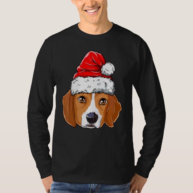 Camiseta Beagle Christmas Dog Santa Hat Xmas Boys Rapariga (Frente)