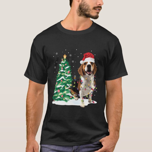 Camiseta Beagle Christmas Tree Lights Papai noel Engraçado  (Frente)