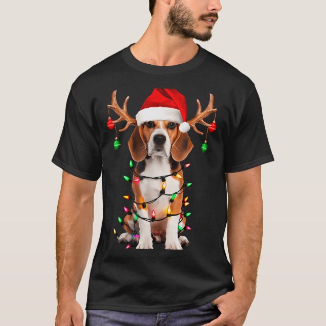 Camiseta Beagle Christmas Tree Shirt Beagle Santa Hat Lover (Frente)