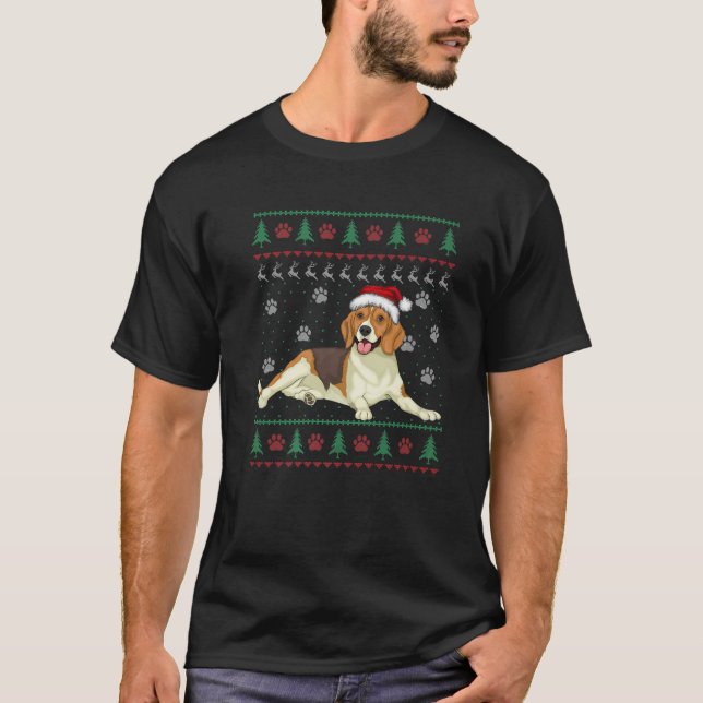 Camiseta Beagle Christmas Ugly Sweater Para Cachorro Lover  (Frente)