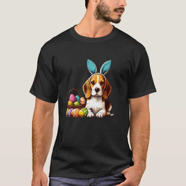 Camiseta Beagle com orelhas de coelho de Páscoa e Páscoa co (Frente)