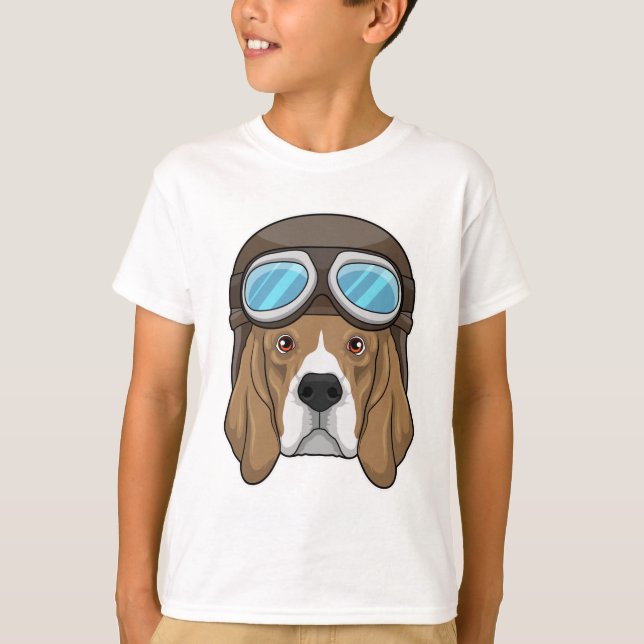 Camiseta Beagle como piloto com chapéu piloto (Frente)