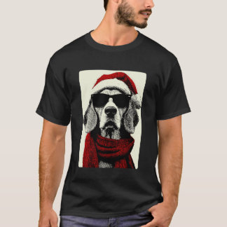 Camiseta Beagle de Natal com Óculos de Sol Chapéu de Papai 
