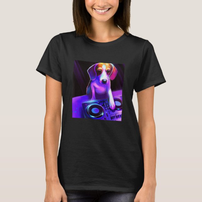Camiseta Beagle DJ Vaporwave - Homens do Cachorro Estético  (Frente)