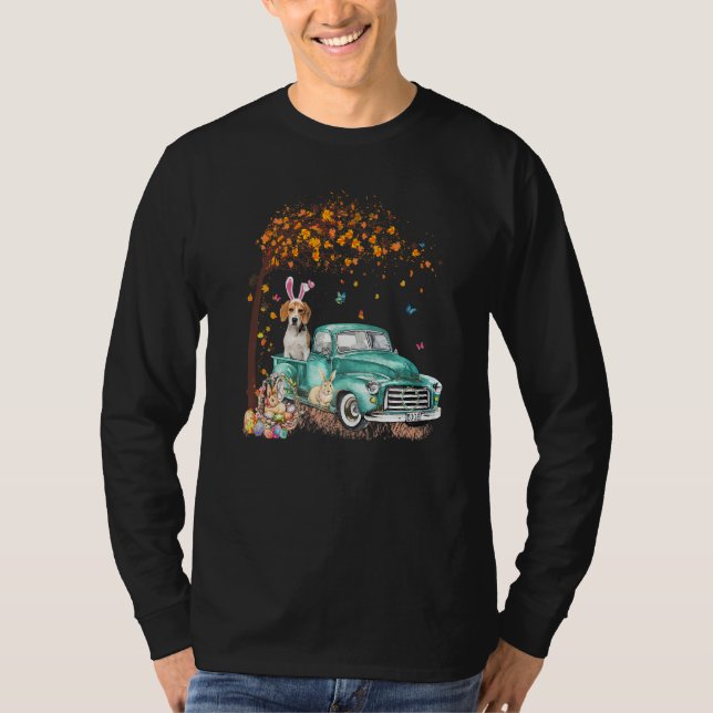 Camiseta Beagle Dog Bunny Truck Hippie Hunt Egg Tree Easta (Frente)