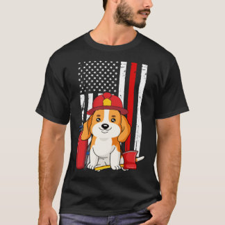 Camiseta Beagle Dog Firefighter American Flag Thin Red Line