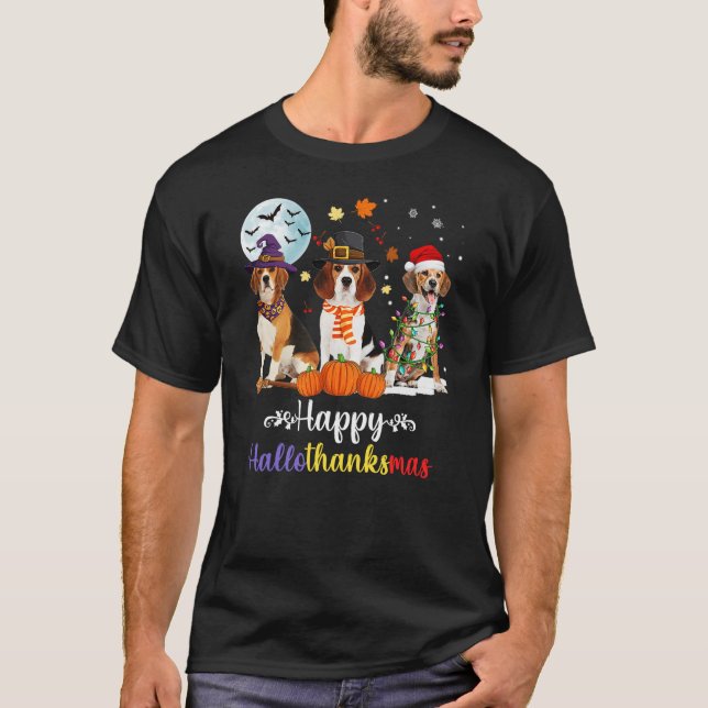 Camiseta Beagle Dog Halloween Merry Christmas Happy Halloth (Frente)