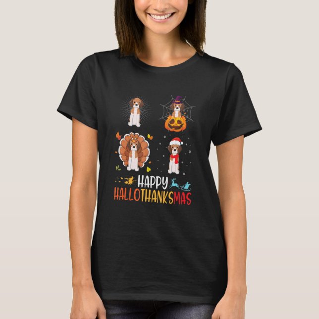 Camiseta Beagle Dog Happy Hallothanksmas Halloween Thanksgi (Frente)