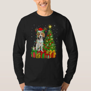Camiseta Beagle Dog Lighting Xmas Tree Santa Hat Beagle Chr