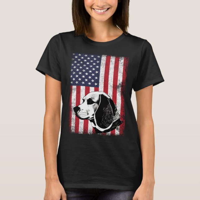 Camiseta Beagle Dog Patriotic American Flag Vintage (Frente)